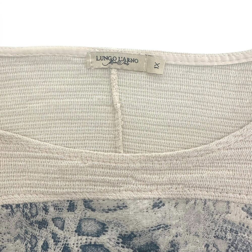 Lungo L'Arno Boxy Linen Dress Size 1X Blue Gray Animal Print Mesh Shirt Dress - Picture 7 of 12